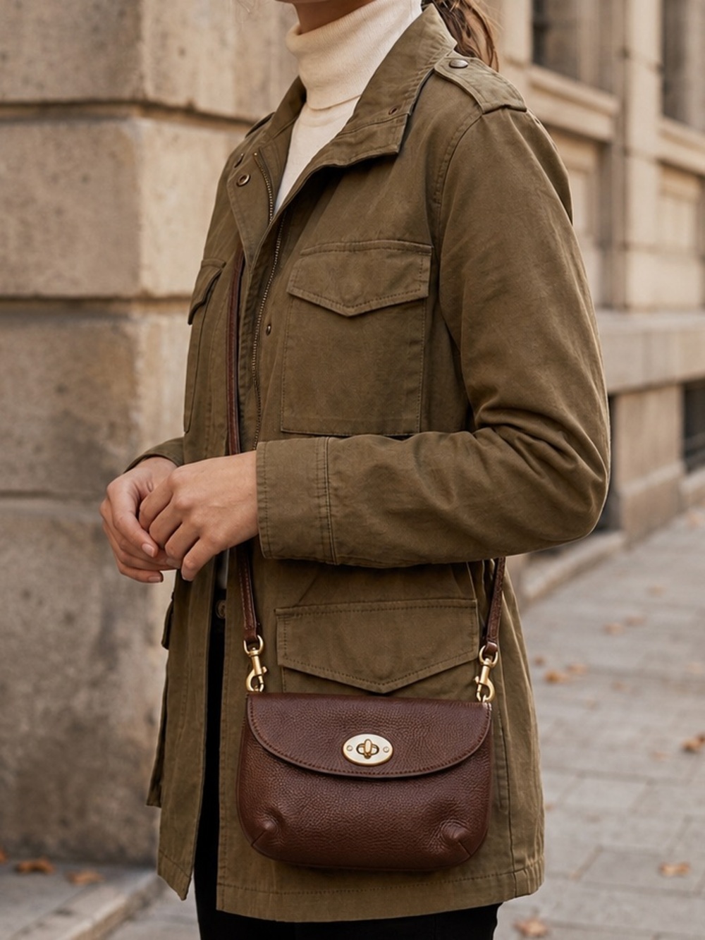 Fossil Brown Long detachable Strap Monica Pebbled Leather Crossbody Satchel